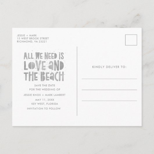 Casual Strand Bestemming Bruiloft Save the Date Aankondigingskaart (Achterkant)