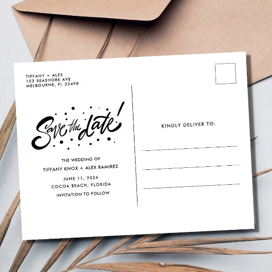 Casual Strand Bruiloft Budget Save the Date Aankondigingskaart