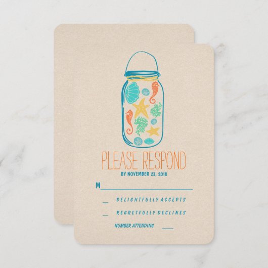 Casual strand mason jar bruiloft RSVP (Voorkant / Achterkant)