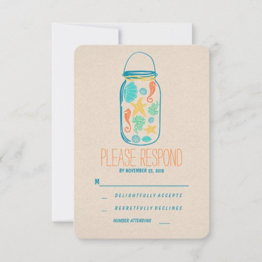 Casual strand mason jar bruiloft RSVP (Voorkant)