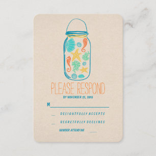 Casual strand mason jar bruiloft RSVP Kaartje