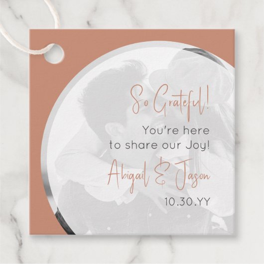 Casual Terra Cotta Modern trouwfoto Bedankjes Labels (Voorkant)