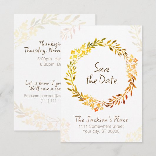 Casual Thanksgiving Flat Save the Date Kaart (Voorkant / Achterkant)