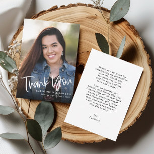 Casual trendy handgeschreven script Afstuderen fot Bedankkaart