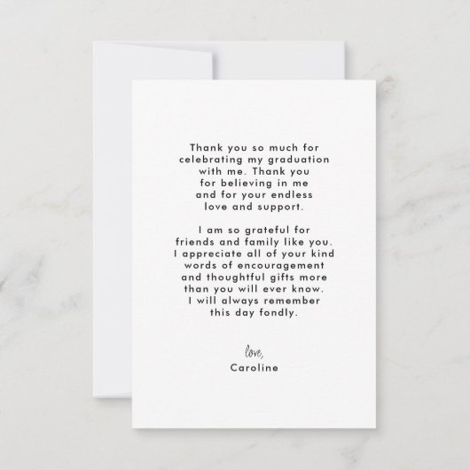 Casual trendy handgeschreven script Afstuderen fot Bedankkaart (Achterkant)