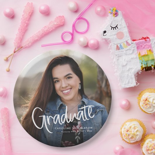 Casual Trendy Script Afstuderen Foto Papieren Bordje (Feest)