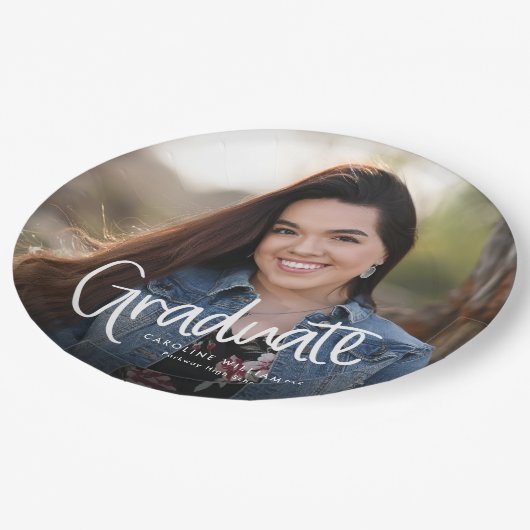 Casual Trendy Script Afstuderen Foto Papieren Bordje (Gekanteld)