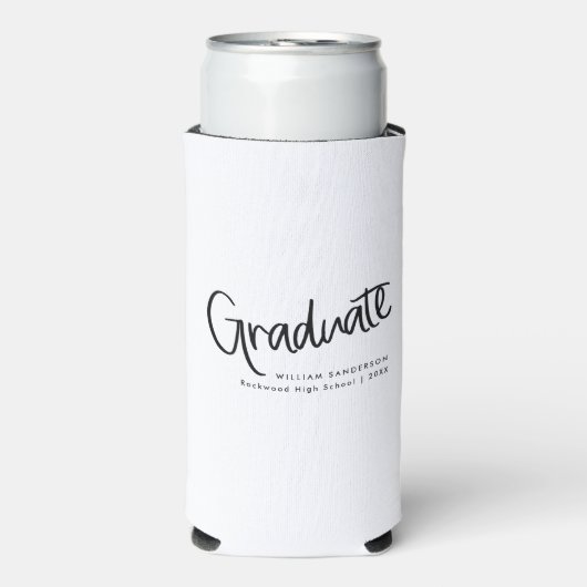 Casual Trendy Script Zwart-wit Afstuderen Seltzer Blikjeskoeler (Seltzer Voorkant)