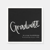 Casual Trendy Script Zwart-wit Afstuderen Servet (Voorkant)