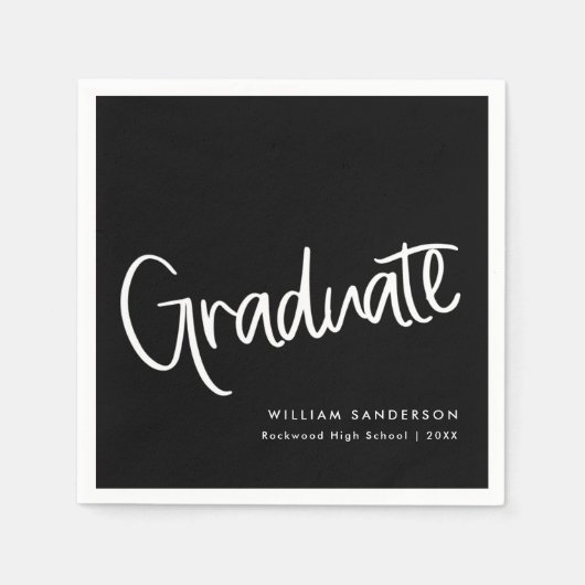 Casual Trendy Script Zwart-wit Afstuderen Servet (Voorkant)