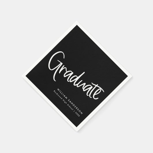 Casual Trendy Script Zwart-wit Afstuderen Servet (Hoek)