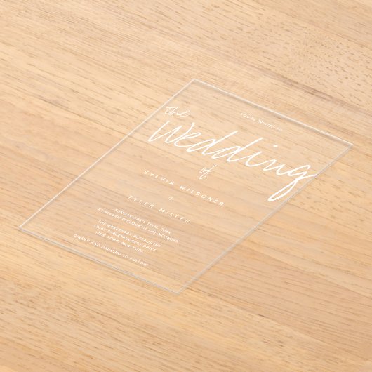 Casual typografie bruiloft acryl uitnodigingen (Laagn)