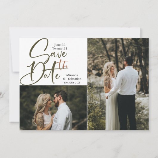 Casual Typografie Earthtones 2 Foto Save The Date (Voorkant)
