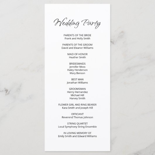 Casual typografie van Boho huwelijksceremonie Programmakaart (Achterkant)