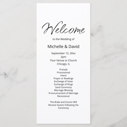 Casual typografie van Boho huwelijksceremonie Programmakaart (Voorkant)