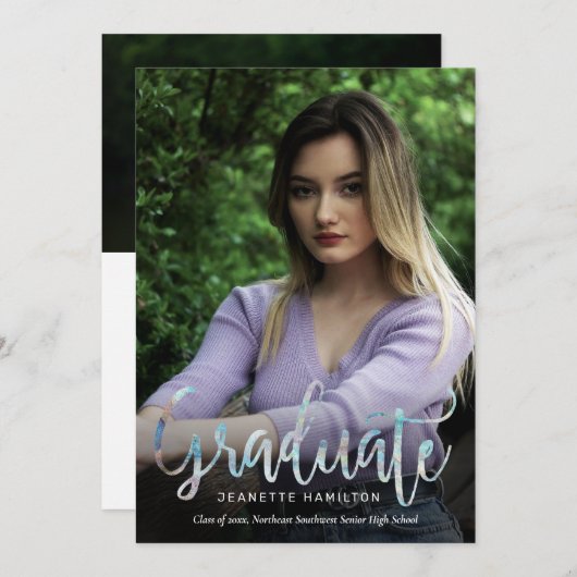 Casual Typografiescript 2-Foto Afstuderen Invita Kaart (Voorkant / Achterkant)