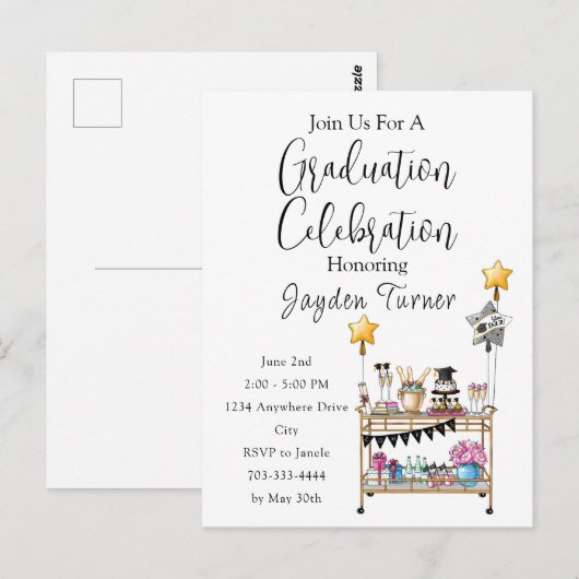 Casual Uitnodiging tot Afstuderen voor Script Bar (Voorkant / Achterkant)