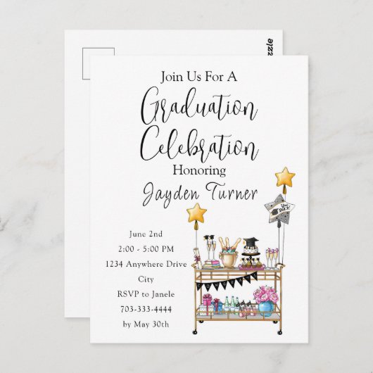 Casual Uitnodiging tot Afstuderen voor Script Bar (Voorkant / Achterkant)