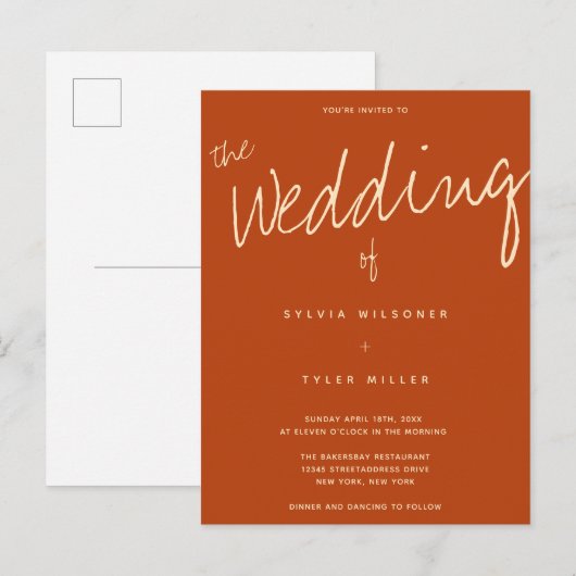 Casual verbrande Oranje Typografie Wedding Uitnodiging Briefkaart (Voorkant / Achterkant)