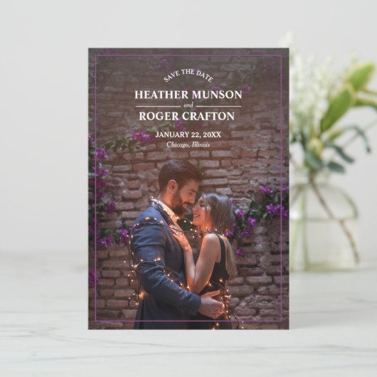 Casual Verloving Paars sparen de Datum Save The Date (Staand voorkant)