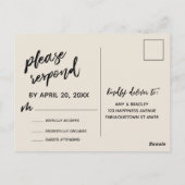 Casual vet handschrift elegante crème RSVP Briefkaart (Achterkant)