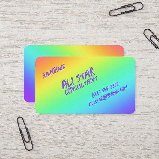 Casual Visitekaartjes voor helderregenbooggradiënt (Voorkant / Achterkant in situ)