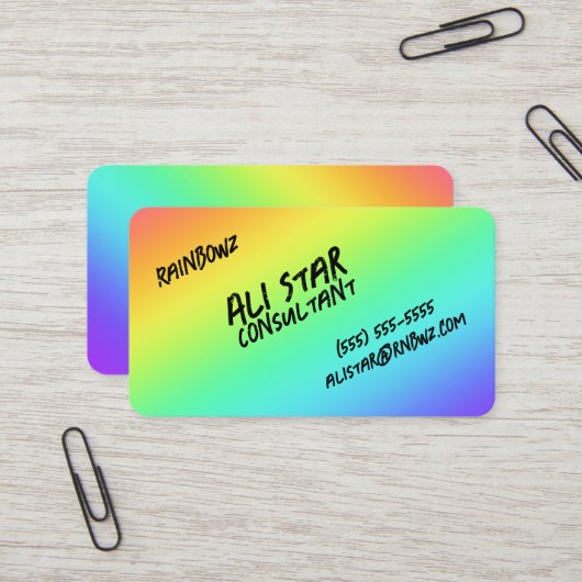 Casual Visitekaartjes voor helderregenbooggradiënt (Voorkant / Achterkant in situ)
