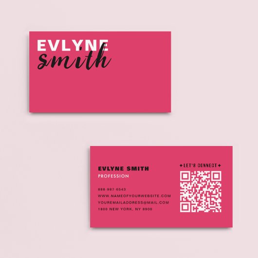 Casual Vrouwelijk Vet Roze QR Code Typografie Visitekaartje