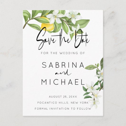 Casual Waterverf Lemon Blossom sparen de Datum Briefkaart (Voorkant)