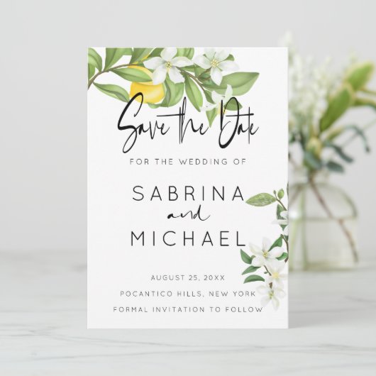 Casual Waterverf Lemon Blossom sparen de Datum Save The Date (Staand voorkant)