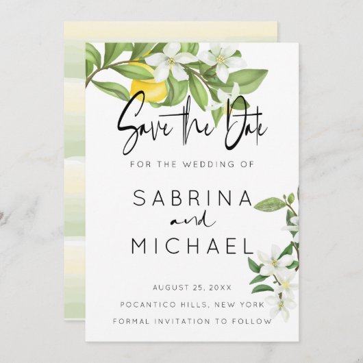 Casual Waterverf Lemon Blossom sparen de Datum Save The Date (Voorkant / Achterkant)