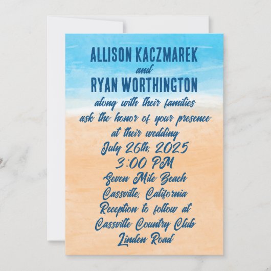 Casual Waterverf strand bruiloft Kaart (Voorkant)