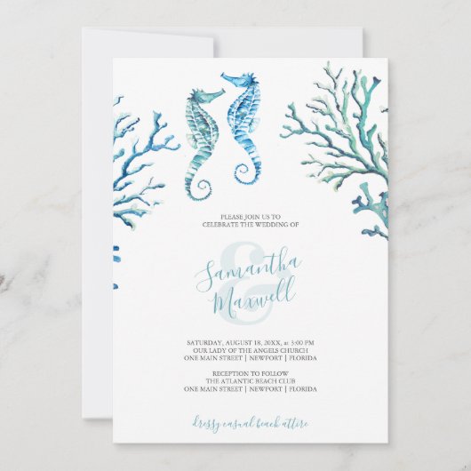 Casual Waterverf Turquoise Blue Seahorse (Voorkant)