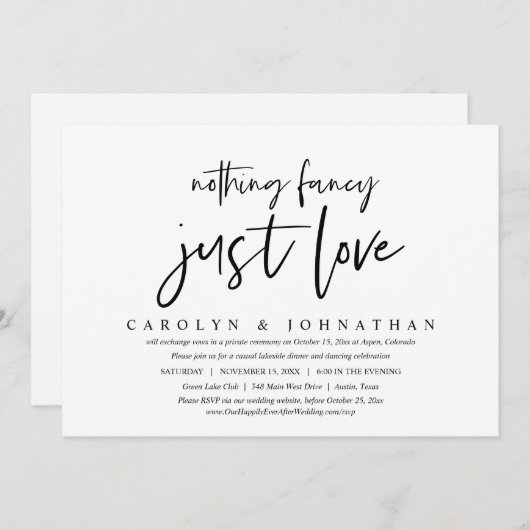 Casual weddenschap, niets Fancy, gewoon liefde Kaart (Voorkant / Achterkant)