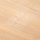 Casual White Script Wedding Sla de datum op Acryl Uitnodigingen (Laagn)