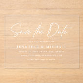 Casual White Script Wedding Sla de datum op Acryl Uitnodigingen (Voorkant)