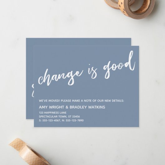 Casual wijziging is een goed nieuw adres Stustblau Notitiekaartje (Voorkant / Achterkant in situ)