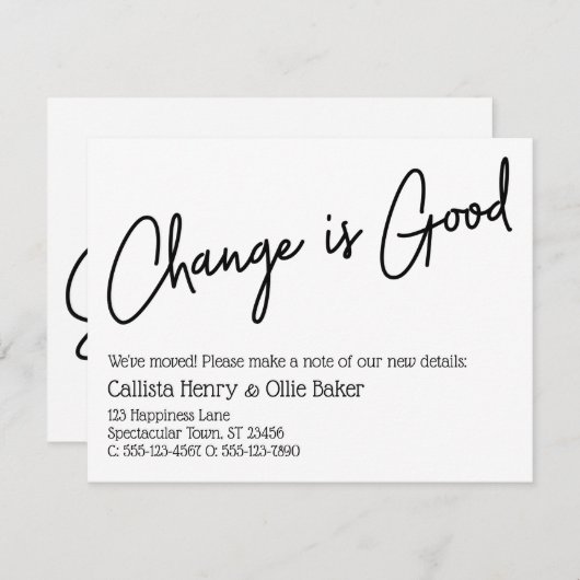 Casual wijziging is een goede nieuwe adresaankondi notitiekaartje (Voorkant / Achterkant)