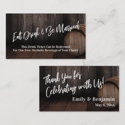 Casual Wooden Barrel Alternate Drink Ticket Informatiekaartje (Voorkant / Achterkant)