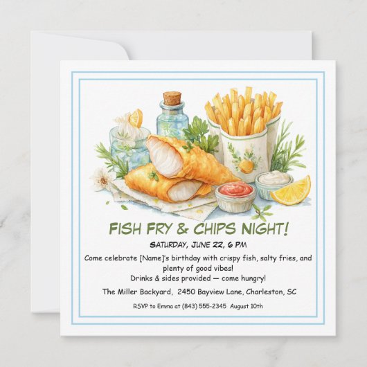 Casual zeevruchten - Fish Fry & Chips Verjaardag Feestdagenkaart (Voorkant)