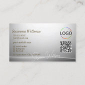 Casual zilveren gebogen decor met Logo en QR-code Visitekaartje (Achterkant)