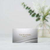 Casual zilveren gebogen decor met Logo en QR-code Visitekaartje (Staand voorkant)