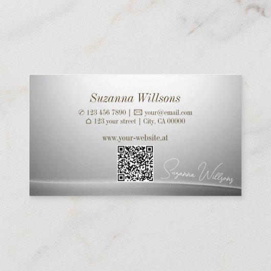 Casual zilveren gebogen decor met QR-code Modish Visitekaartje (Achterkant)