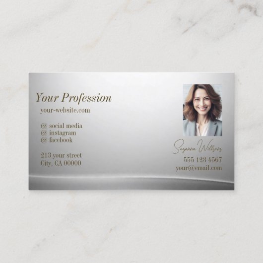 Casual Zilveren Gebogen Decor Monogram en Foto Visitekaartje (Achterkant)