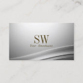 Casual Zilveren Gebogen Decor Monogram en Foto Visitekaartje (Voorkant)