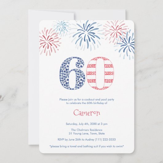 Casual Zomer Rood Wit Blauw 60ste Verjaardagsfeest Kaart (Voorkant)