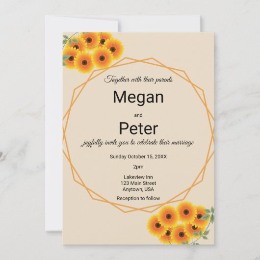 Casual zonnebloem bruiloft kaart (Voorkant)