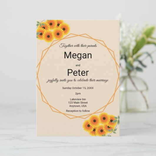 Casual zonnebloem bruiloft kaart (Staand voorkant)