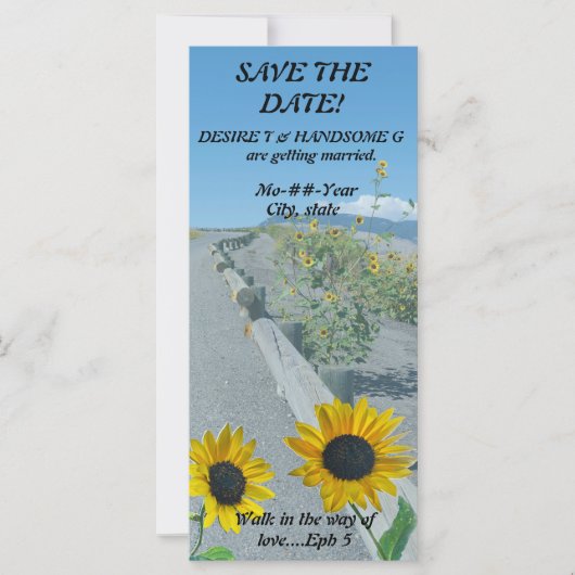 Casual zonnebloem landweg opslaan de datum notitie (Voorkant)