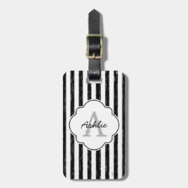 Casual zwart gekleurd strips monogram en naam bagagelabel